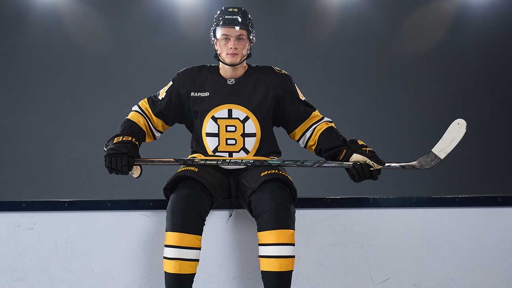 James Hagens in his Bruins uniform