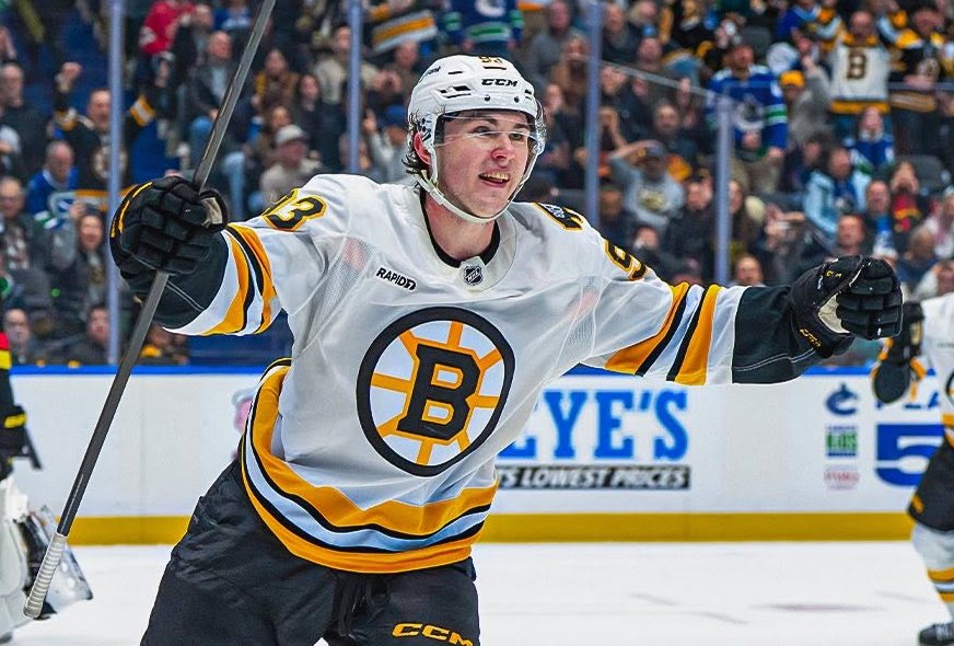 Fraser Minten of the Boston Bruins celebrates a goal