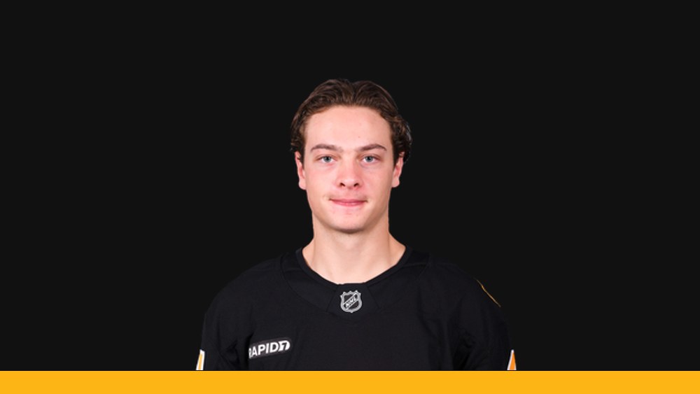 James Hagens in his Bruins uniform